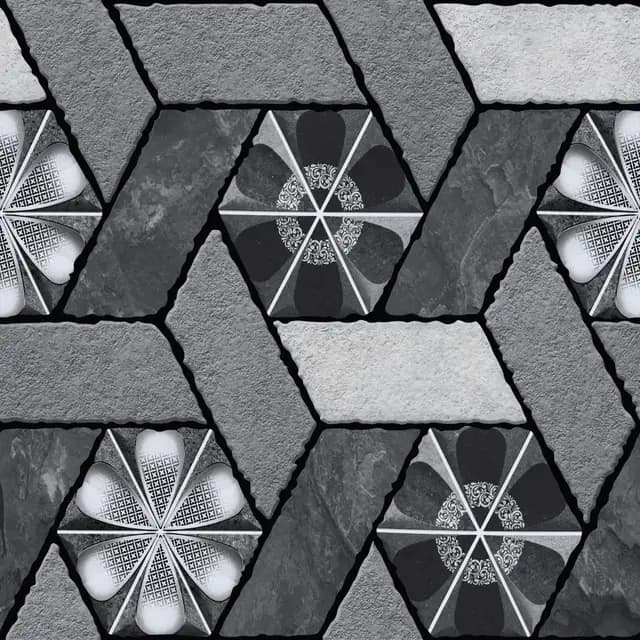 TL Grey Multi Hexa Brick Floral