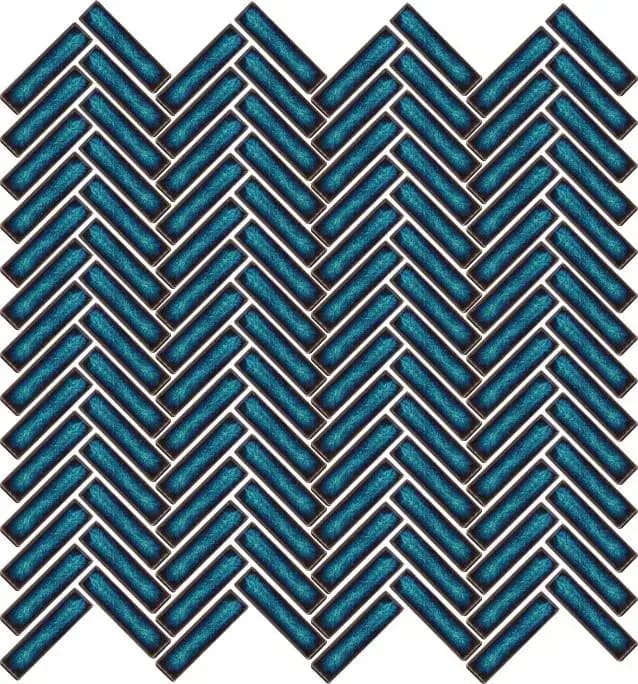 Teal Blue Gloss 3D Quad Herringbone — Orientbell tile